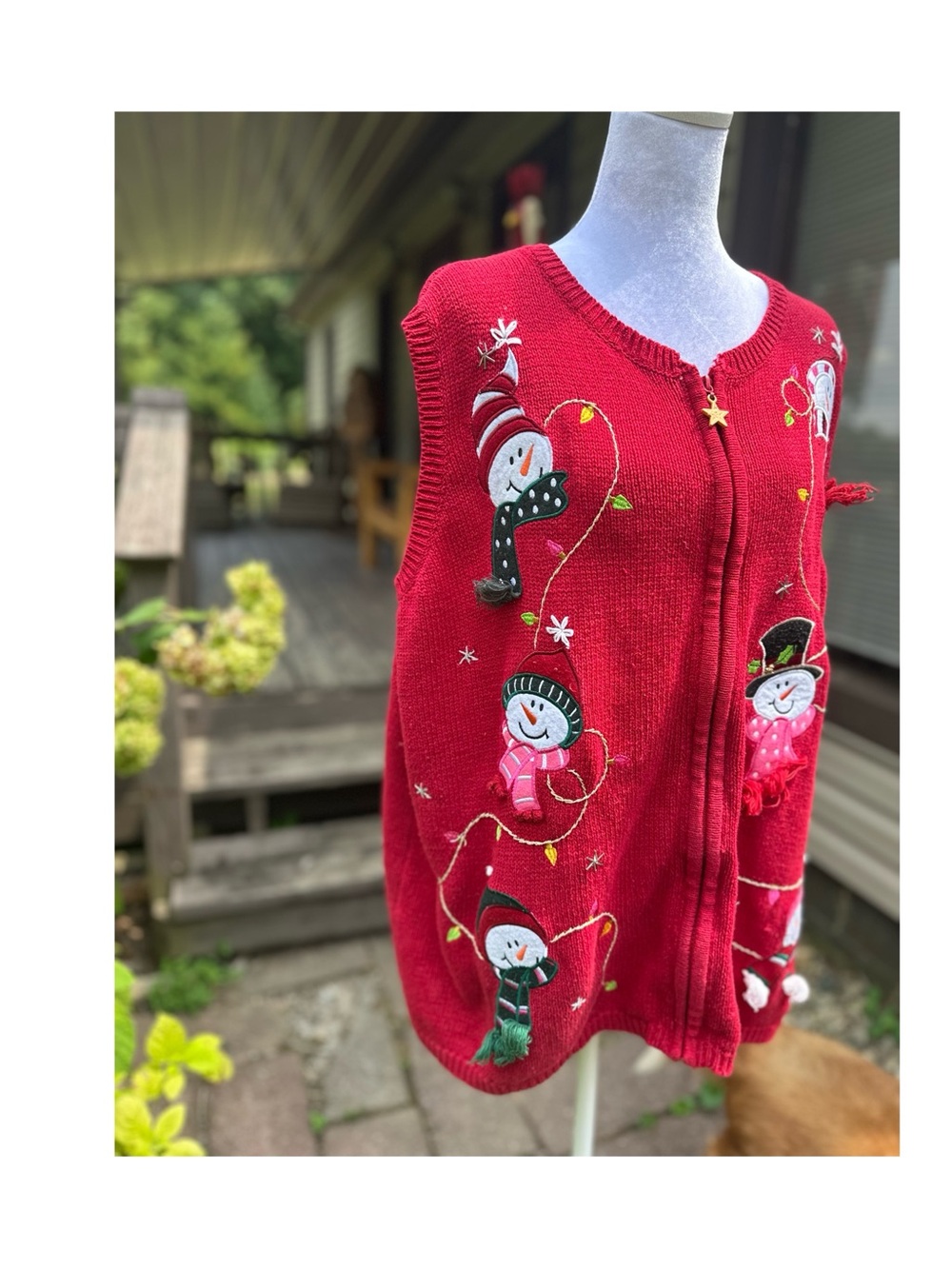 Holiday Editions  Vintage Red Snowman Embroidered Holiday Cardigan Size 2X - Picture 2 of 12